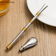 【AMSG】 Reusable Metal Filter Drinking Straw Creative Stainless Steel Coffee Tea Spoon Straw Detachable Spoons Drinking Straw Bar Tools Hot