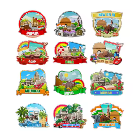 Decorative Magnets for Jaipur Agra New Delhi Mumbai India City Landmark Travel Souvenirs Fridge Stik