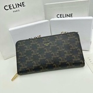 Celine TRIOMPHE CUIR Large Zipper Wallet, Classic Monogram Pattern with Calfskin Leather