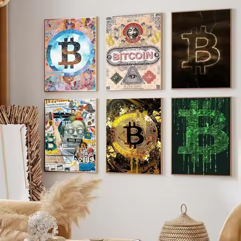 Crypto Currency Bitcoin BTC XBT Poster Prints Wall Sticker Home Office Decor Self Adhesive Art for B