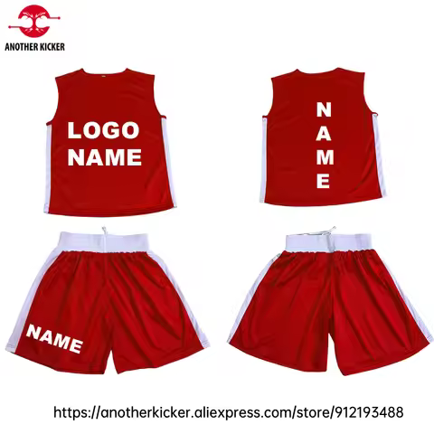 Boxing Shorts Custom Logo Muay Thai Shorts Men Women Kids Sanda Wushu Kickboxing Uniform Red Martial