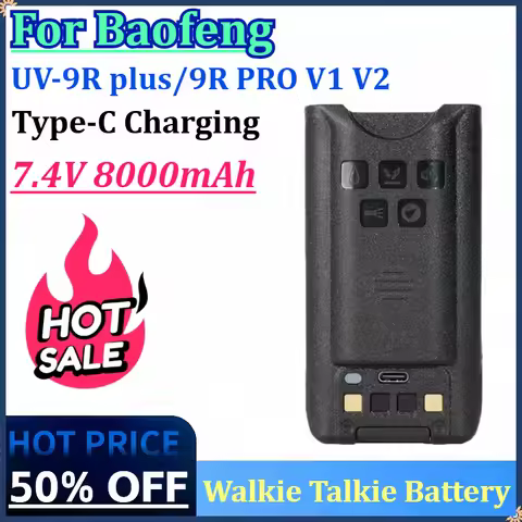 New 7.4V 8000mAh Battery for Baofeng Walkie Talkie BL-9 UV-9R Plus/9R PRO V1 V2 /ERA Type-C Charging