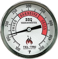 Tel-Tru BQ300 Barbecue Thermometer, 3 inch Aluminum Zoned dial, 4 inch stem, 100/500 Degrees F