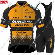 Ljubljana Gusto Team 2024 Cycling Set Men Short Sleeve Slovenia Clothing Orange Road Bike Shirts Sui