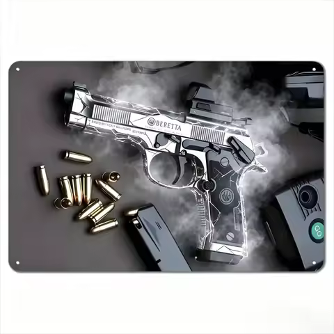 Retro HD Pistol Metal Tin Sign Vintage Wall Art Decor for Home Bar Club Man Cave