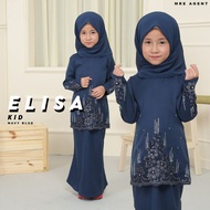 kurung moden elisa kids/baju kurung budak  navy blue