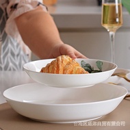 【kline】Pure White Bone China Dish Dish Household Deep Mouth Plate Ceramic Meal Tray Dinner Plate Dish Deep Plates Plate White Porcelain Combination/Nordic Japanese Bowl Plate