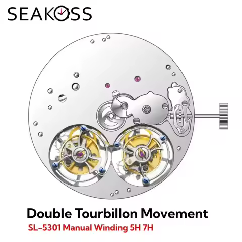 SEAKOSS Double Tourbillon Movement 37 Jewels 21600 5 & 7 o'clock Balance Wheel Manual Winding Moveme