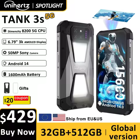 Unihertz tank 3s 8849 powered smartphone with projector 24/32GB 256/512GB Dimension 8200 cellphone 1