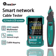 TOOLTOP 3.2-Inch Multifunctional 400M Network Cable Tester POE Test LAN Cable Mapping Multimeter NCV
