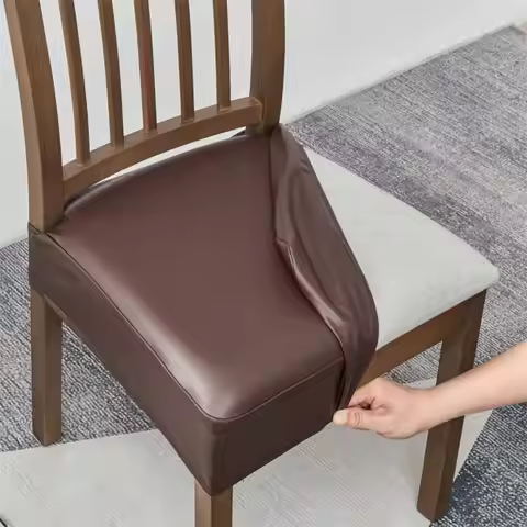 Square Shape PU Leather Chair Cover PU Leather Removable Elastic Chair Slipcover Easy Installation O