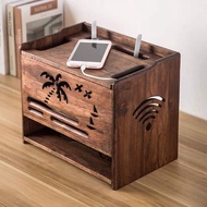 Wooden Wireless Wifi Router Storage Box Modem Router Cover Wooden Frame Power Strip And Cable Management Hidden Shelf
