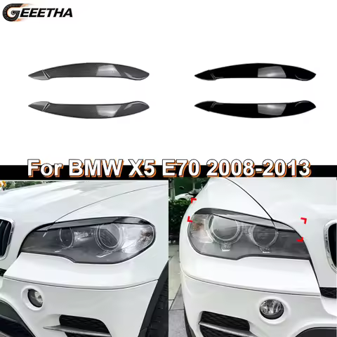 Pair Headlight Eyebrow Headlamp Eyelids Evil Style Stickers Carbon Look/Glossy Black For BMW X5 E70