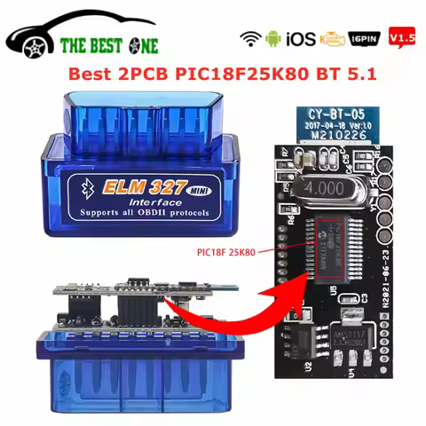 Super Mini ELM327 V1.5 Bluetooth 5.1 Support IOS Android Double PCB PIC18F25K80 ELM 327 V2.1 OBDII S