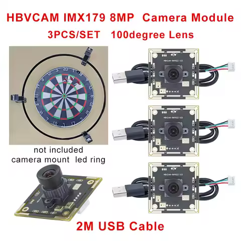 HBVCAM IMX179 100 degree 8MP 30fps camera module with 2m cable for Autodarts Scoring System