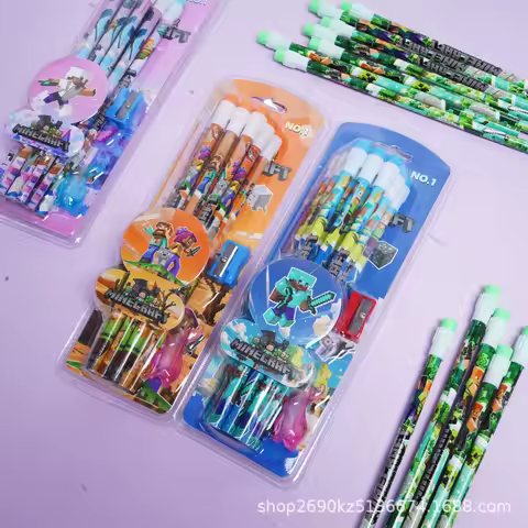 12/48pcs New Minecraft Pen Pencil Sharpener with eraser set 1 box of 12 stationery, practice pens le