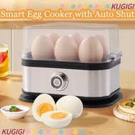 KUGIGI Eggs Boiler, Auto Shut- 200W Power Smart Egg Cooker,  Stainless Steel Space Saving 6 Eggs Cap