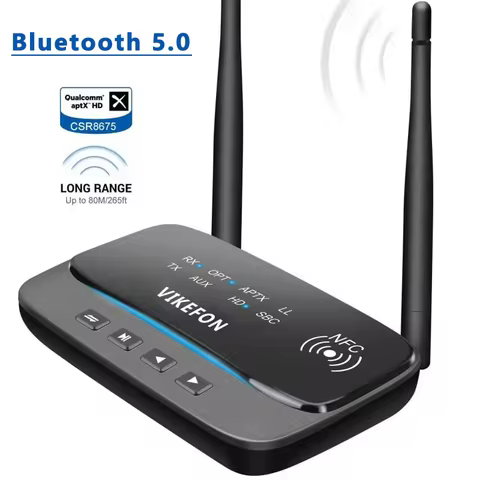 Bluetooth Car Kit NFC 80m Bluetooth 5.0 Audio Transmitter Receiver Bypass aptX LL HD Wireless Adapte
