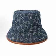 GUCCI GG 經典 logo 棕邊 牛仔布 漁夫帽 男女可戴