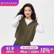 GIORDANO Women Vests Zip Front Hooded Sweater Vests 12-Gauge Knit Sleeveless Smooth Simple Fashion C