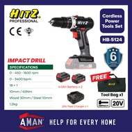 HITZ 20V Impact Drill Cordless Rechargeable Electric Screwdriver Cordless Drill Power Tool SIRIM Gerudi Impak