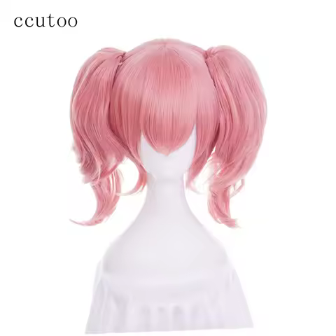 ccutoo Inu X Boku SS Roromiya Karuta Heat Resistent Cosplay Wig Chip Ponytails Pink Short Curly Synt