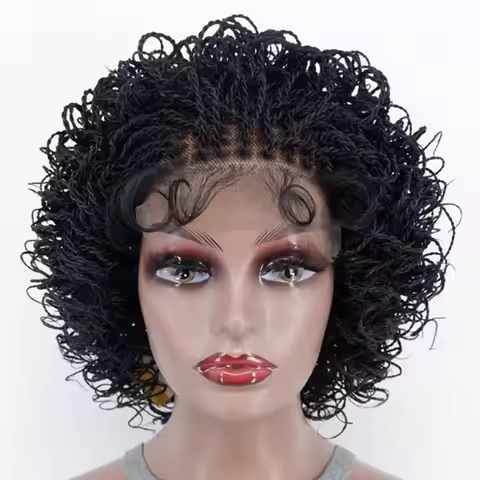 12 Inch Short Bob Braided Micro Curly Twist Wig on 5x5 Frontal Lace HD Natural Looking Box Braided H