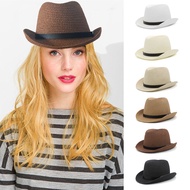ผู้ชายผู้หญิงฤดูร้อนแข็งฟาง homburg หมวกคลาสสิกย้อนยุค Fedora หมวกสักหลาด sunhat บีชปาร์ตี้ท่องเที่ยวกลางแจ้งปรับขนาดได้