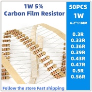 50pcs 1w carbon film resistor 5% 0.3R 0.33R 0.36R 0.39R 0.43R 0.47R 0.5R 0.56R ohm