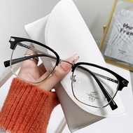 JN IMPRESSION New Retro Eyebrow Half Frame Finished Myopia Glasses Simple Fashion Minus Glasses 0°-1