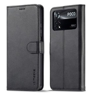 全城熱賣 - 適用於 小米 Poco X4 Pro 5G LC.IMEEKE 小牛紋手機皮套（黑色）