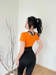 Bộ quần áo tập gym nữ phối mầu cộc tay quần dài đồ thể thao tập yoga erobic nữ có mút đệm ngực ( D05