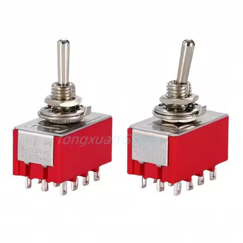 1pc MTS-402 403 6MM Toggle Switch Red 12Pins 2/3 Position,ON OFF ON 12P2T 12P3T 5A/120V-2A/250VAC