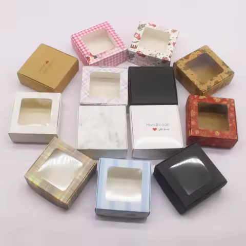10pcs 7.5x7.5x3cm DIY Handmade Gift Packaging Box Kraft Paper Box Christmas Happy Gift Candy Cake Pa