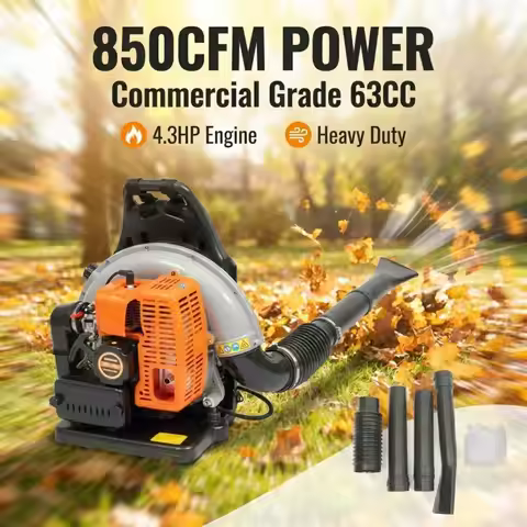 Heavy Duty 63CC Engine Landscape Snow Removal Backpack Gasoline Leaf Blower Delivers 850CFM Strong W