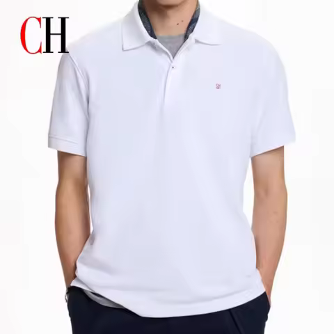 CH Men's Basic Polo Shirt Short Sleeve Pique Knit Casual Top with Small Embroidery Comfortable Daily