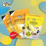 มะม่วงอบแห้งพร้อมดิปกะทิ 100กรัม และ ทุเรียนอบกรอบพร้อมดิปกะทิ 50กรัม (3ซอง/แพ็ค) / Dried Mango with Coconut Milk Dip 100g &amp; Freeze Dried Durian with Coconut Milk Dip 50g (3Bags/Pack) (ยี่ห้อ ชิมมะ, Chimma Brand)