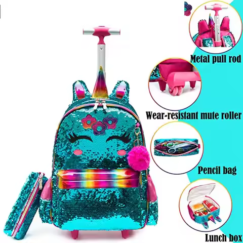School Rolling backpack set 3pcs School Rolling bags with wheels for girls kids School Trolley Bag S