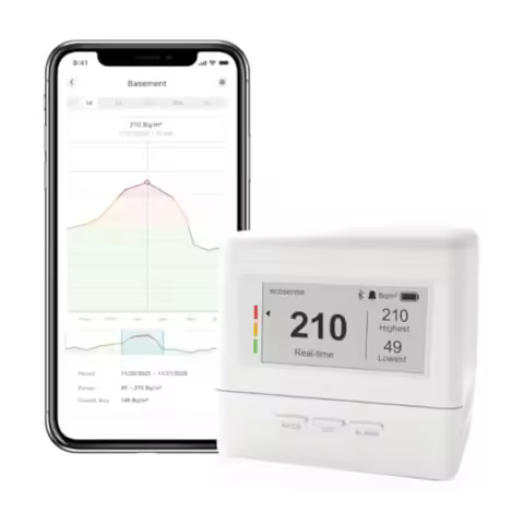 Ecosense EcoQube Flex Smart Radon Detector - Battery Powered Continuous Radon Monitor for Home Use w