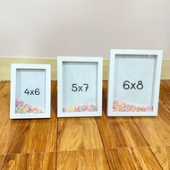 กรอบรูปเม็ดโฟม กรอบเขย่า 5x7 , 6x8 ,A5, A4 สีขาว แถมฟรีเม็ดโฟมคละสี