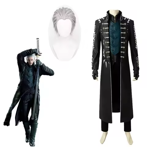 Game DMC 5 Cosplay Costume Demon Hunter Vergil Long Fashion Jacket Fancy Masquerade Carnival Outfitc