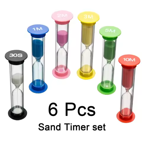 6Pcs Sand Timer Assortment Plastic Hourglass Timer Colorful Sandglass Hourglass Small 30sec/1min/2mi