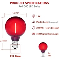 15 Pack G40 Red Light Bulb LED Christmas Replacement Bulbs, 1 Watt E12/C7 Candelabra Base Globe Ligh