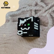 Artisan Keycap - Black handmade Pixart Nyanko resin Mechanical Keyboard Button (Blue Red Eyes)