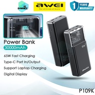 Awei P109K 30000mAh Powerbank 65W Fast Charging Power Bank Laptop Power Bank Portable Bank Kuasa Awe