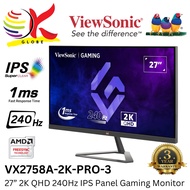 VIEWSONIC 27" VX2758A-2K-PRO-3 LED 2K QHD @240HZ SUPERCLEAR IPS PANEL GAMING LCD MONITOR (1MS, INPUT