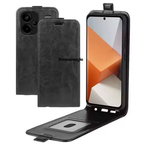 black vertical flip pu leather case guard on for xiaomi redmi note 13 pro plus 5g 12 11t pro plus 11