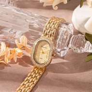 New Fashionable Stainless Steel Rhinestone Decorated Women's Watch, Ellipse Roman Numeral Dial, Luxu