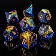 DND Dice 7pcs, Sharp Edge DND Dice Set with Golden Ribbon, Polyhedral RPG Role Playing Dice for Dung