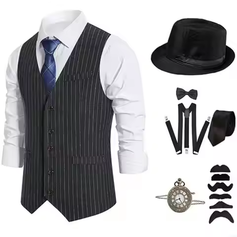 Roaring 20s Mens Outfit 1920s Men Mafia Costume 1920s Men Costume Accessories 6XDA
